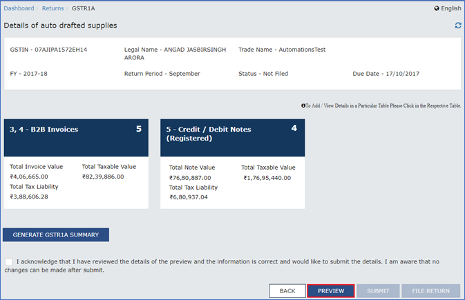 Gst Filing Example Filing GSTR-1A in GST Portal (Step by Step)
