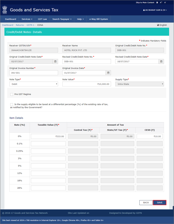 Filing GSTR-1 in GST Govt. Portal.